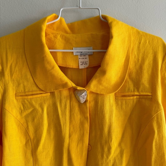 Vintage Design Todays Made in USA 100% Linen Yellow Blazer Trouser Suit Large - Picture 15 of 16